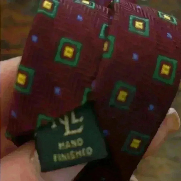 Ralph Lauren Polo Green Label Burgundy Geometric Tie 100% Silk - Picture 4 of 5